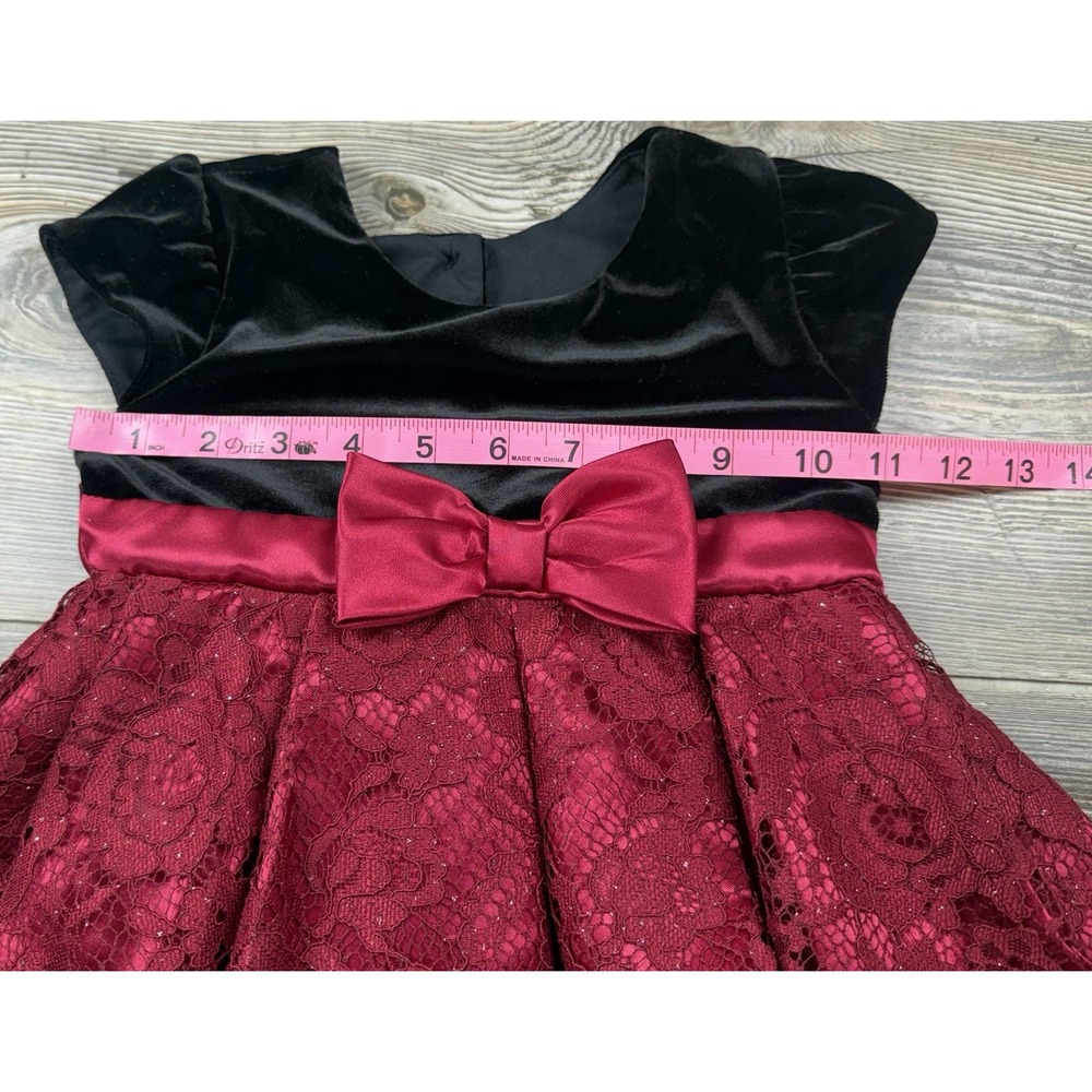 Jona Michelle Girls Burgundy Lace Black Velvet Holiday Christmas Dress Size 3T - Picture 6 of 10